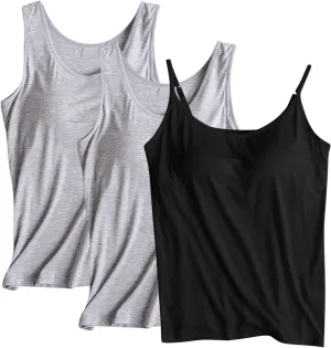 3 Pack Womens Built in Bra Tank Tops Lightweight Casual Sleeveless Breathable Athletic Workout T Shirts with Padded