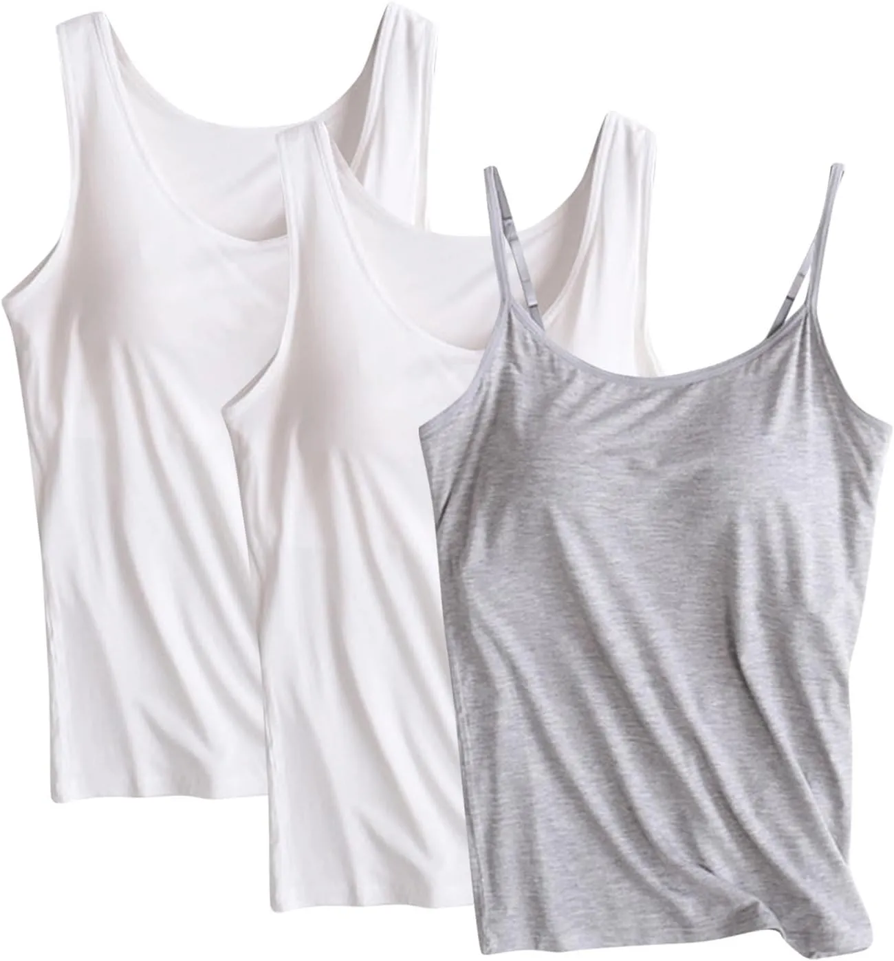 3 Pack Womens Built in Bra Tank Tops Lightweight Casual Sleeveless Breathable Athletic Workout T Shirts with Padded