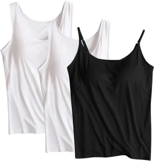 3 Pack Womens Built in Bra Tank Tops Lightweight Casual Sleeveless Breathable Athletic Workout T Shirts with Padded