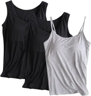 3 Pack Womens Built in Bra Tank Tops Lightweight Casual Sleeveless Breathable Athletic Workout T Shirts with Padded