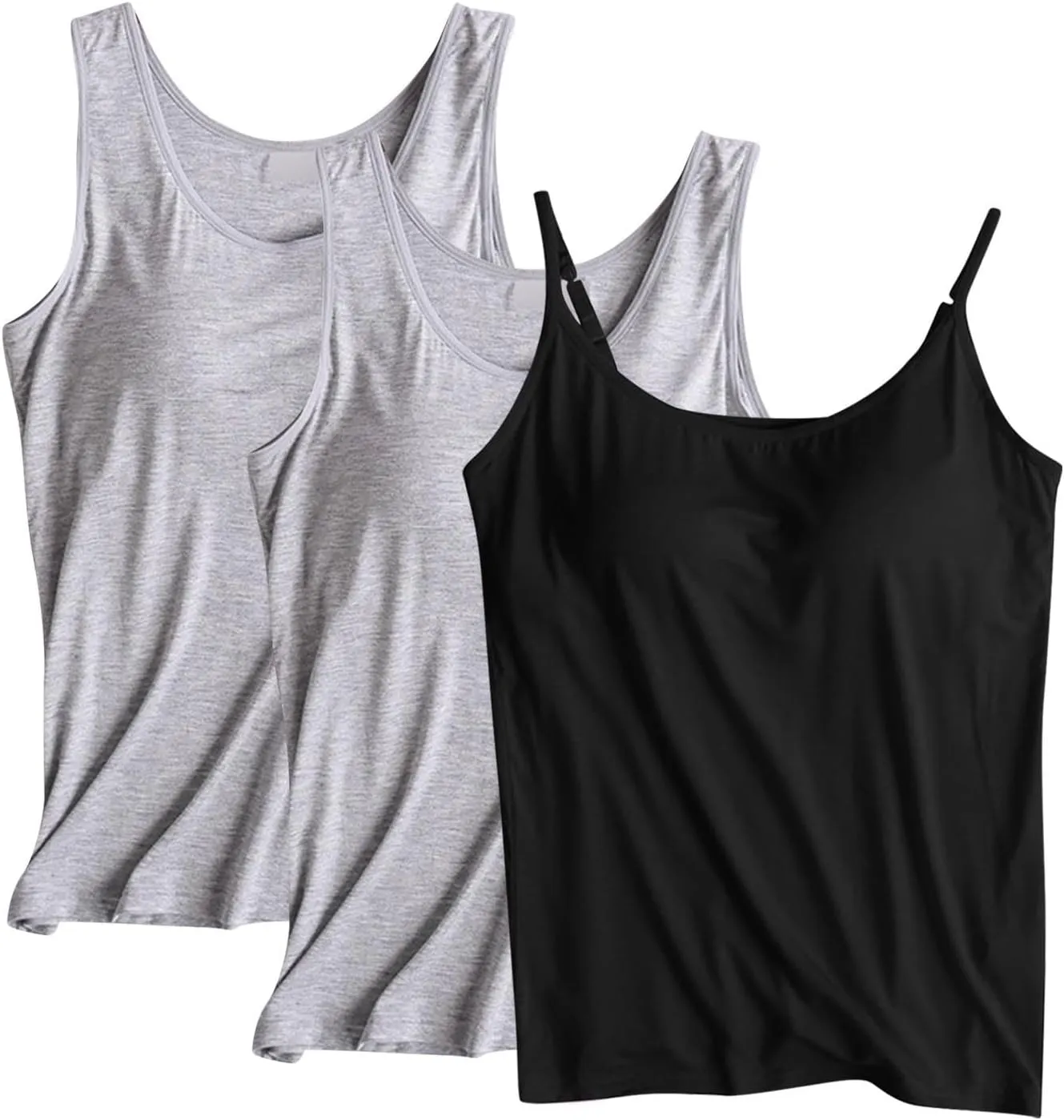 3 Pack Womens Built in Bra Tank Tops Lightweight Casual Sleeveless Breathable Athletic Workout T Shirts with Padded