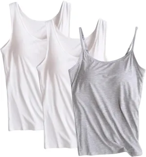 3 Pack Womens Built in Bra Tank Tops Lightweight Casual Sleeveless Breathable Athletic Workout T Shirts with Padded