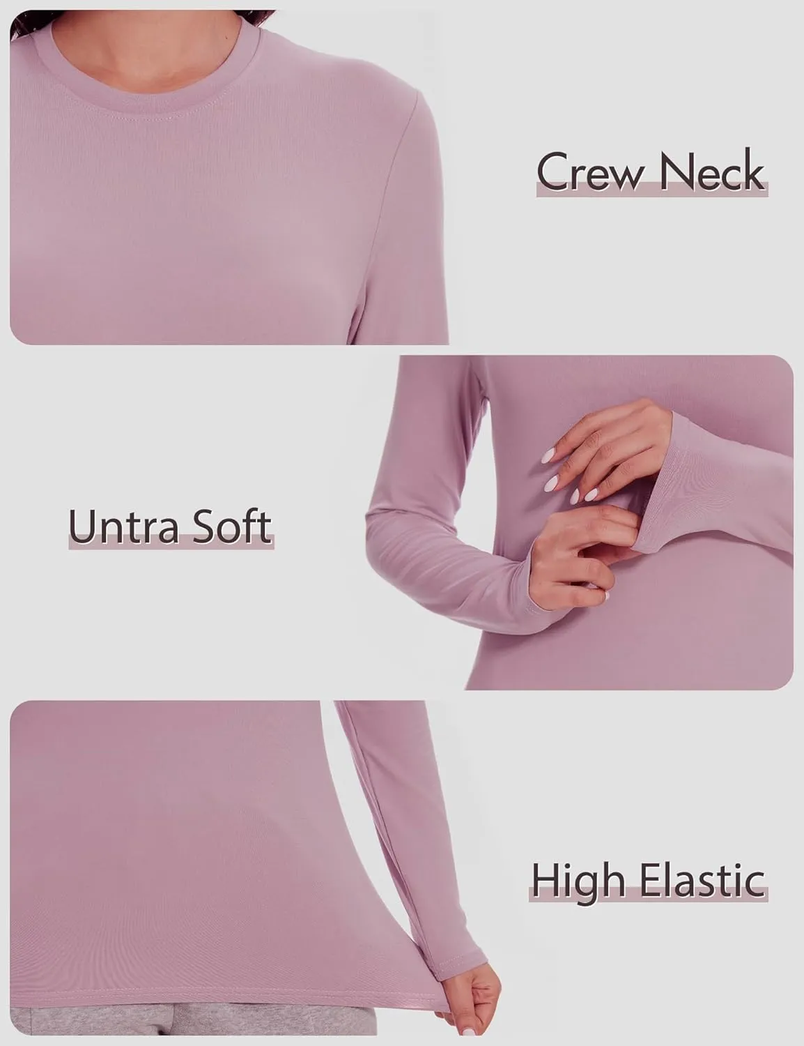 5 Pack Womens Basic Long Sleeve Shirts Crew Neck Slim-Fit Fitted T Shirts Tops Undershirts Underscrub Baselayer