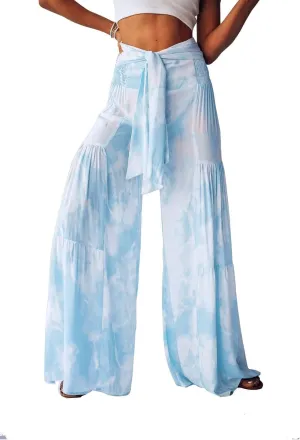 ALBIZIA High Waist Wide Leg Pant for Women Summer Casual Boho Floral Beach Pants Bohemian Belted Trousers