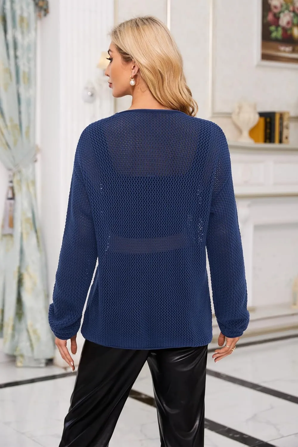 Arach&Cloz 2025 Womens Crochet Tops Wool Blended Sweaters Lightweight Long Sleeve Crew Neck Spring Fashion Knit Outfits