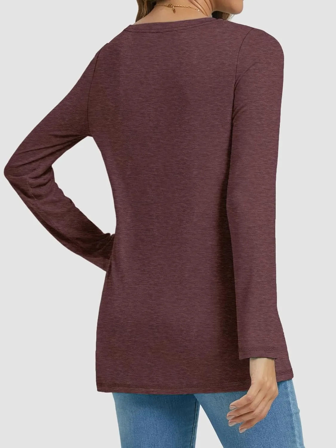 ATHMILE Womens Long Sleeve V Neck Shirts Basic Tee Casual Top Fall Trendy Tunic Outfits Fitted T Shirts