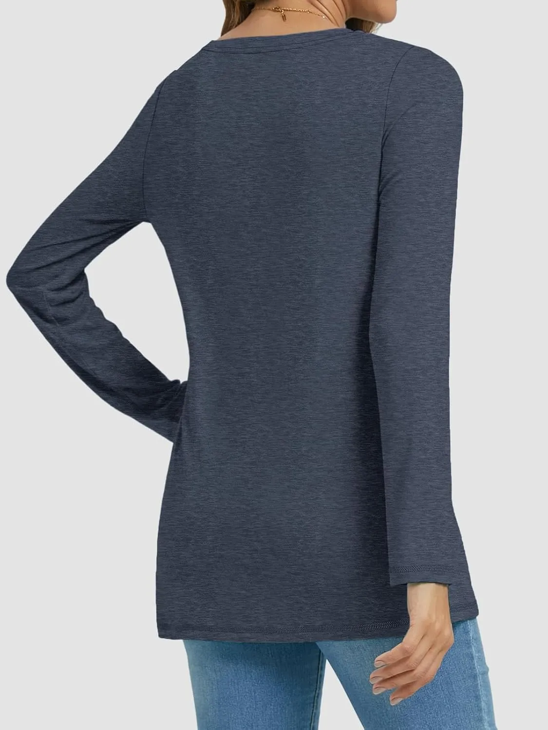 ATHMILE Womens Long Sleeve V Neck Shirts Basic Tee Casual Top Fall Trendy Tunic Outfits Fitted T Shirts
