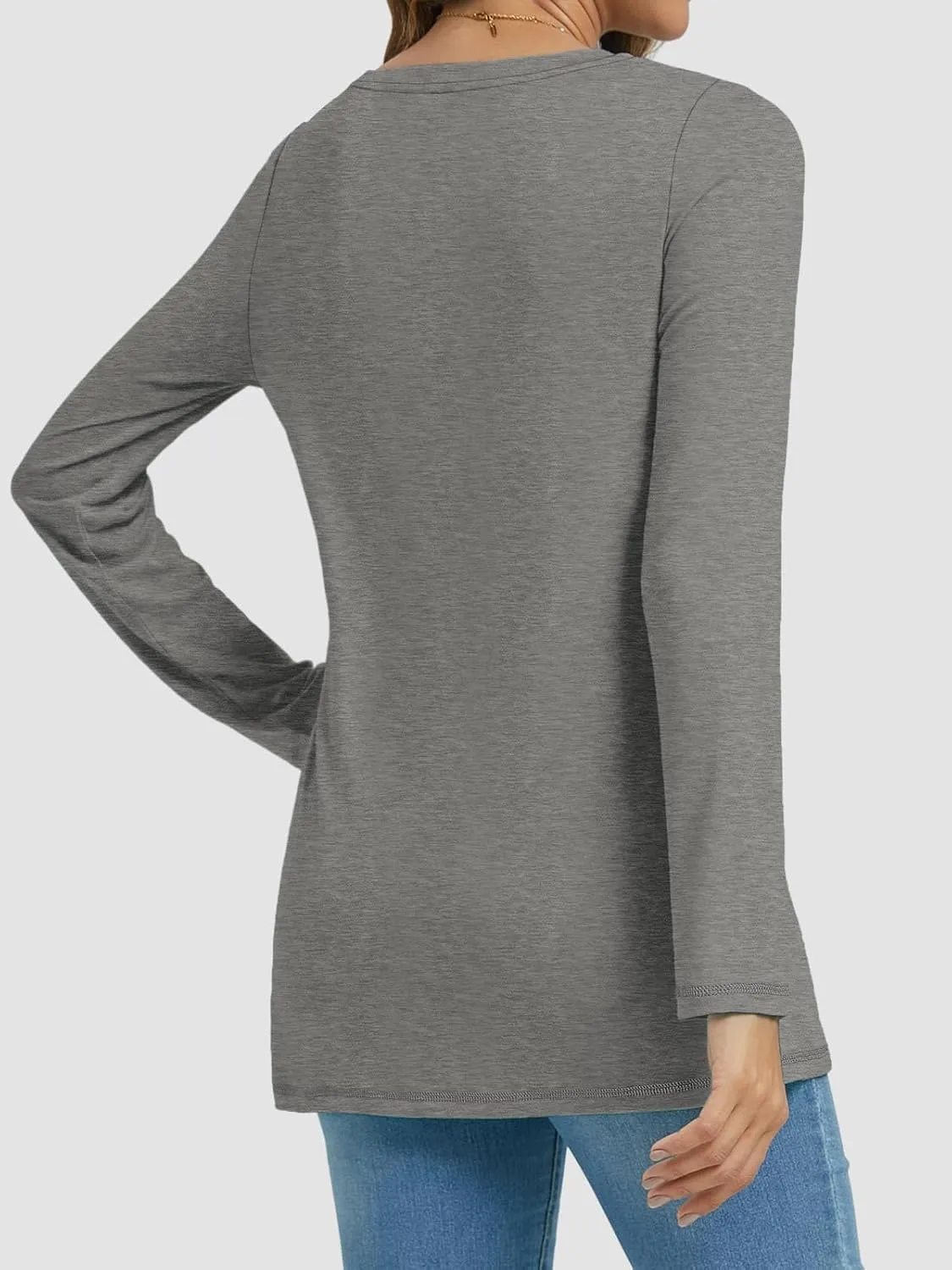 ATHMILE Womens Long Sleeve V Neck Shirts Basic Tee Casual Top Fall Trendy Tunic Outfits Fitted T Shirts