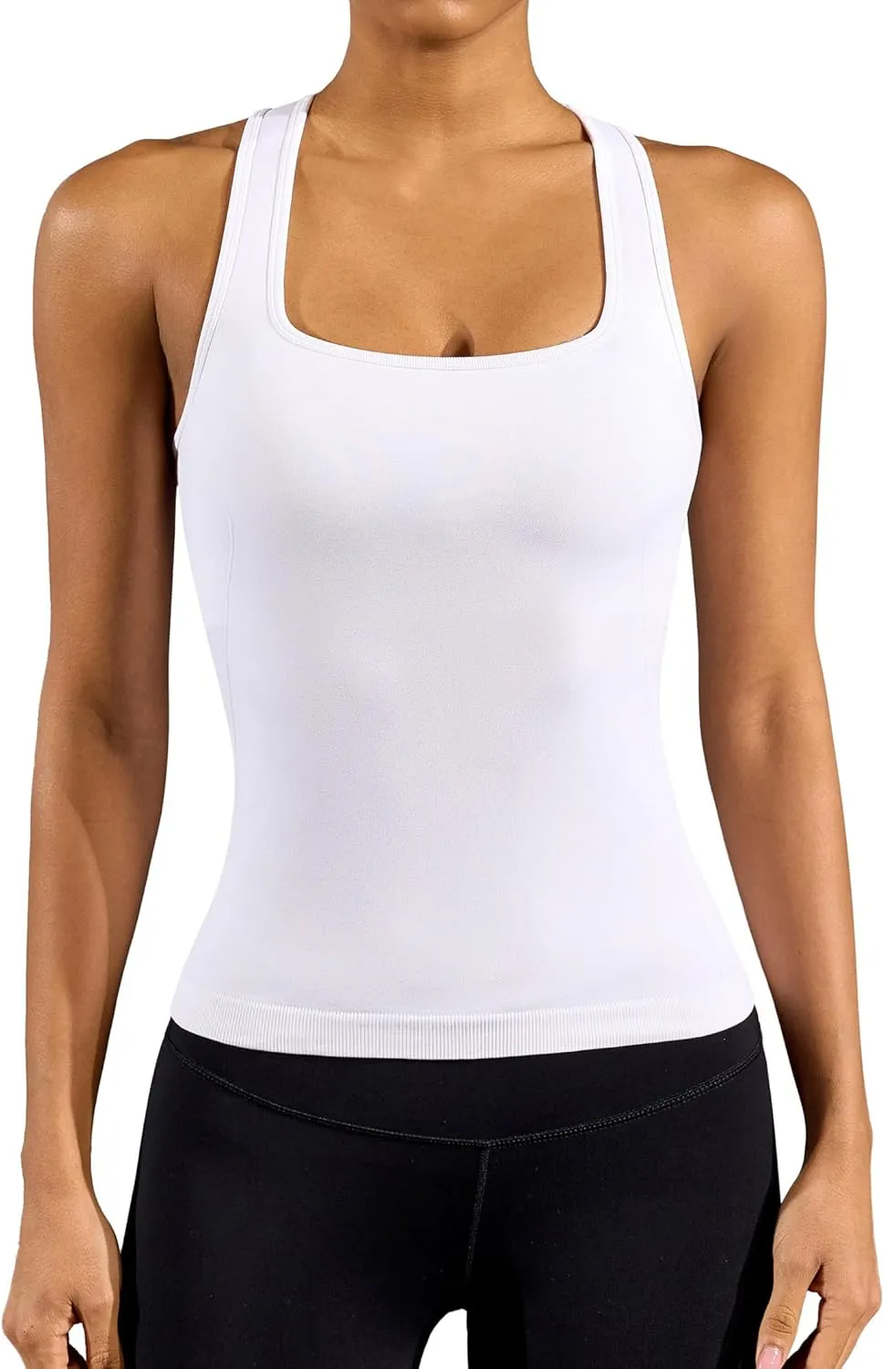 ATTRACO Womens Tank Tops Square Neck Fitted Sleeveless Shirts Seamless Ribbed Basic Top