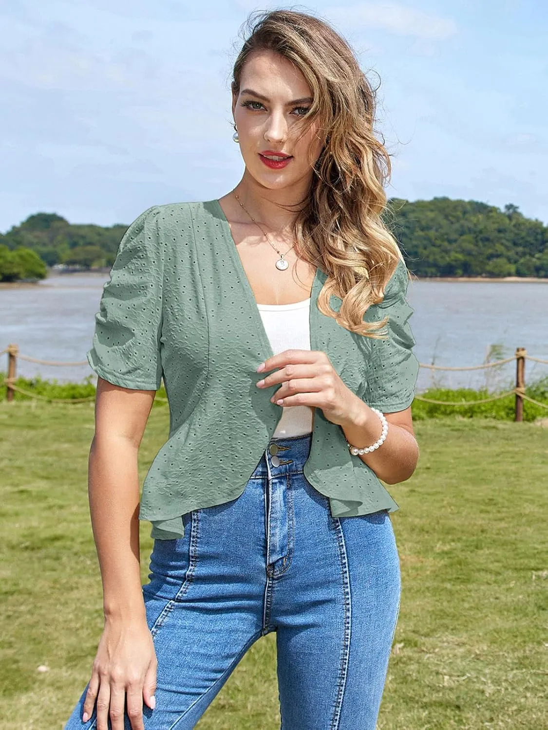 Belle Poque Women's 2025 Summer Bolero Shrug Lightweight Short Sleeve Cropped Open Front Cardigan for Dresses