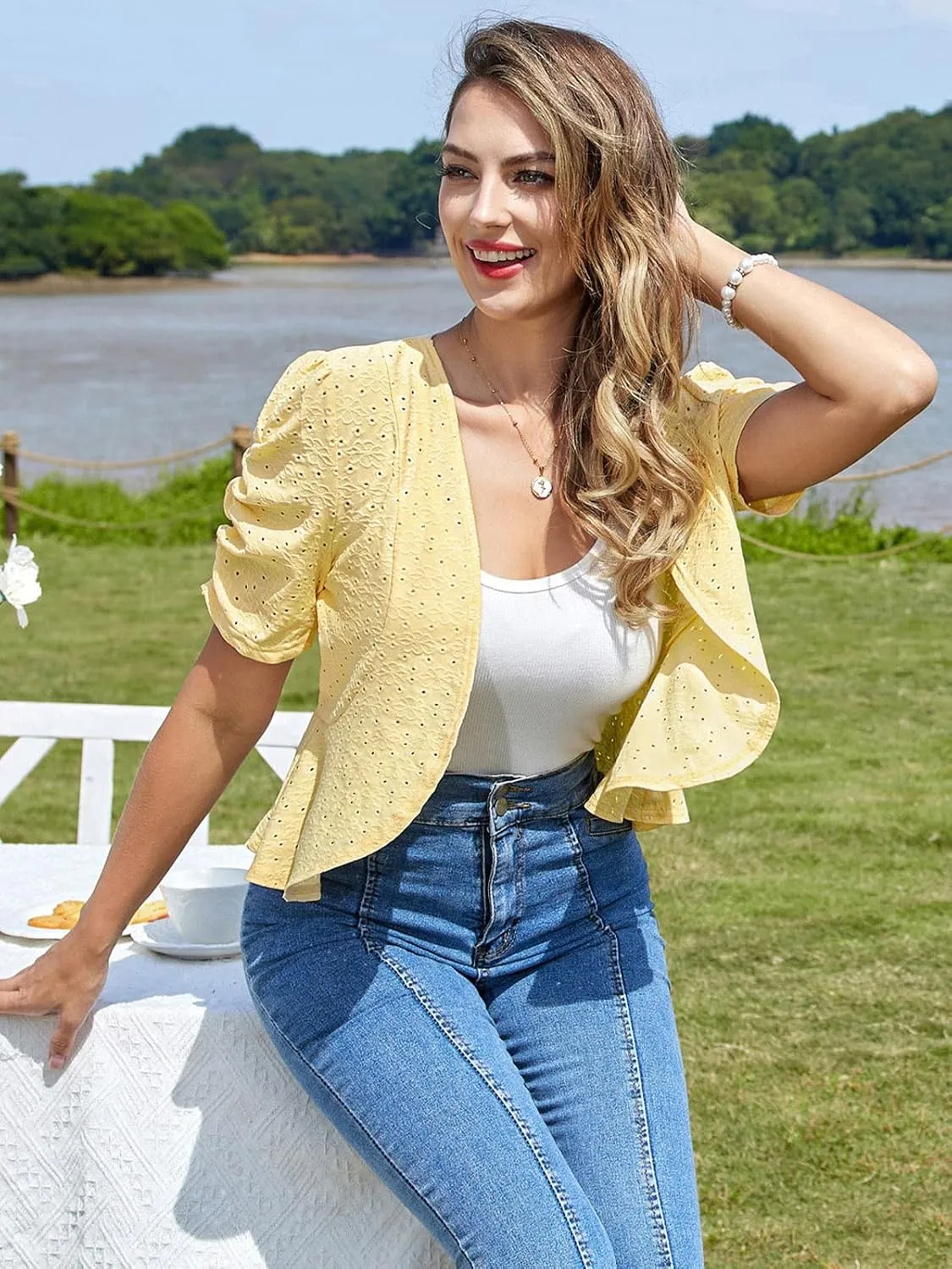 Belle Poque Women's 2025 Summer Bolero Shrug Lightweight Short Sleeve Cropped Open Front Cardigan for Dresses