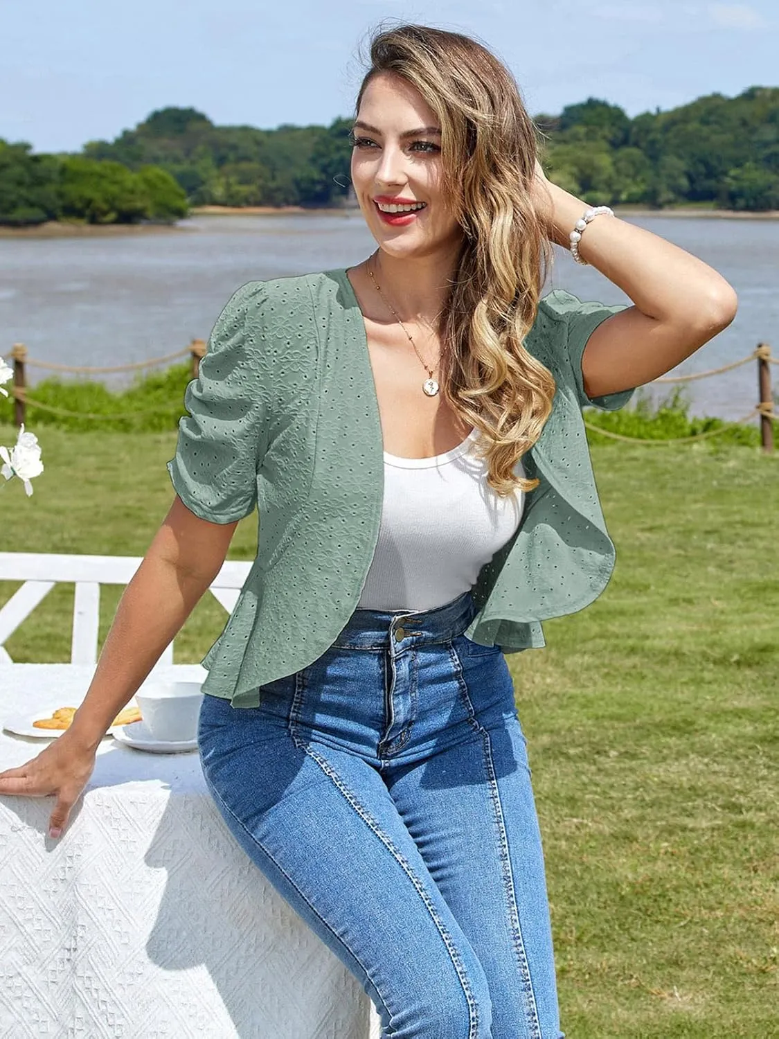 Belle Poque Women's 2025 Summer Bolero Shrug Lightweight Short Sleeve Cropped Open Front Cardigan for Dresses