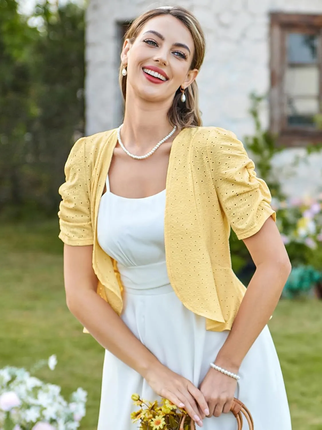 Belle Poque Women's 2025 Summer Bolero Shrug Lightweight Short Sleeve Cropped Open Front Cardigan for Dresses