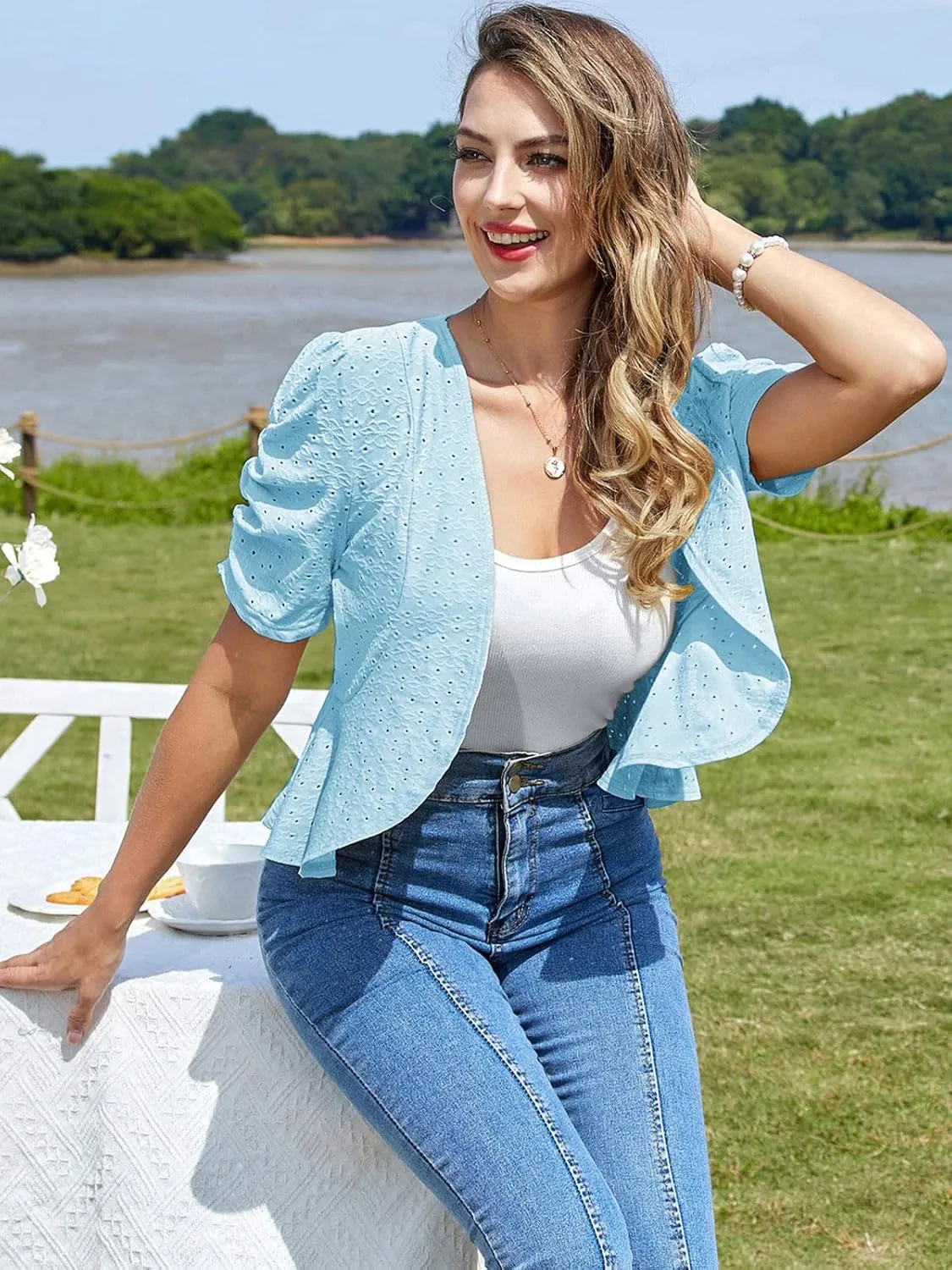 Belle Poque Women's 2025 Summer Bolero Shrug Lightweight Short Sleeve Cropped Open Front Cardigan for Dresses