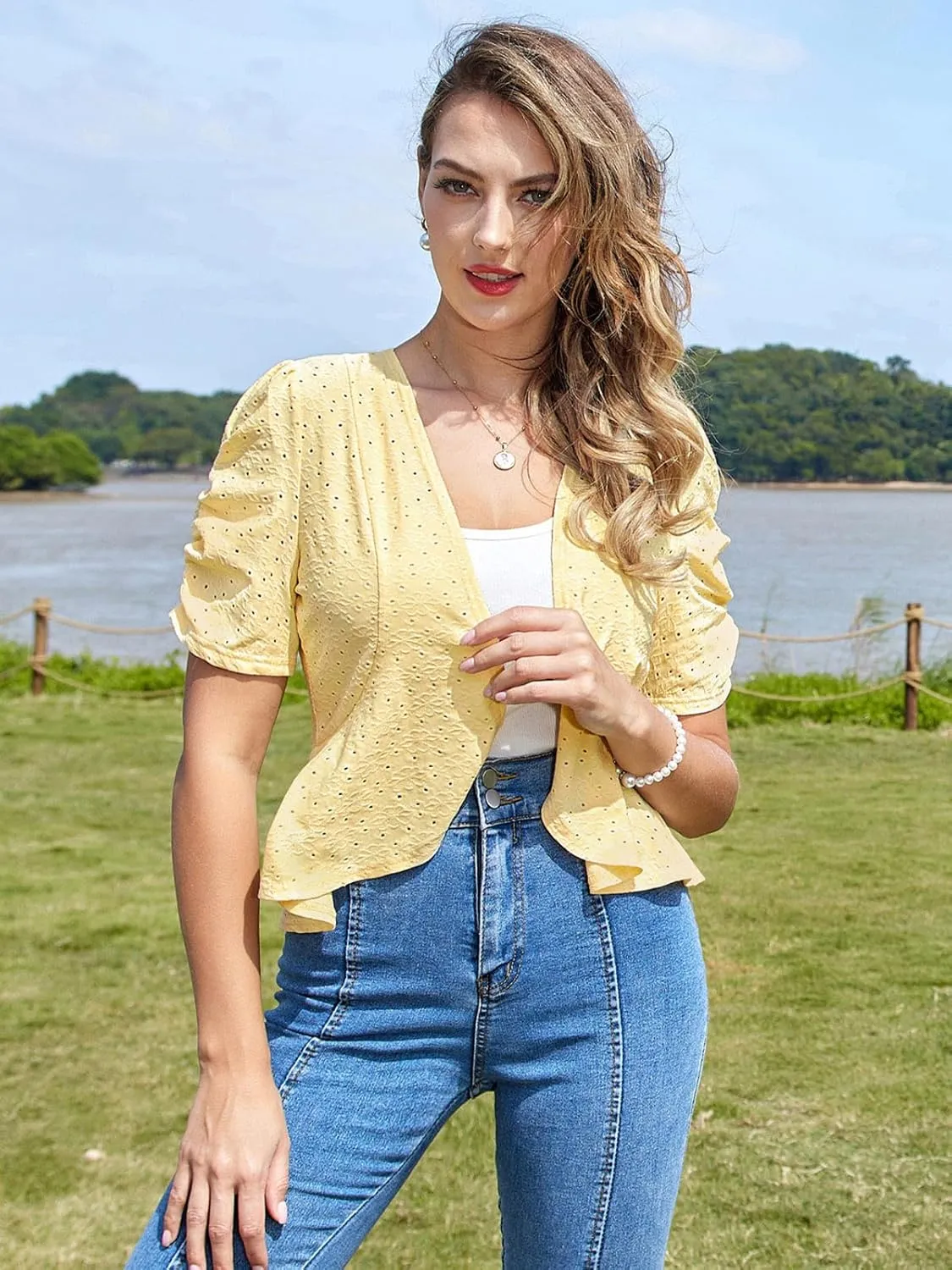 Belle Poque Women's 2025 Summer Bolero Shrug Lightweight Short Sleeve Cropped Open Front Cardigan for Dresses