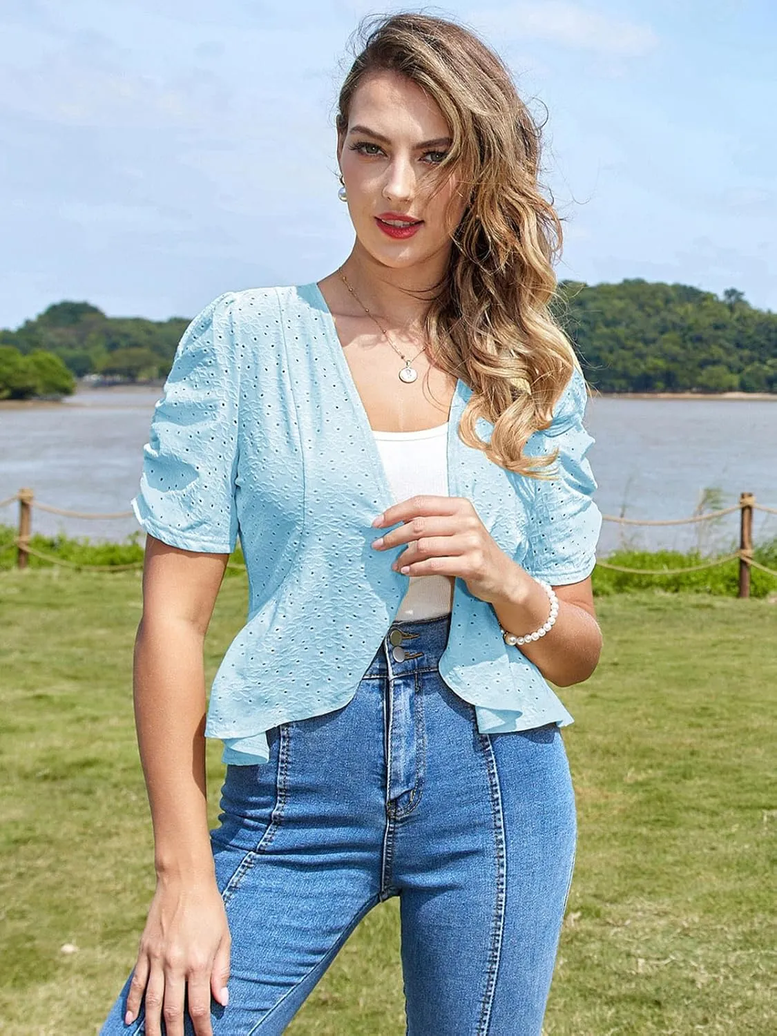 Belle Poque Women's 2025 Summer Bolero Shrug Lightweight Short Sleeve Cropped Open Front Cardigan for Dresses