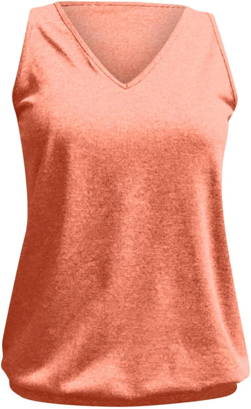 Binmer Womens Plus Size Tank Tops Summer Sleeveless V/Crewneck Pleated Front T-Shirts Casual Loose Fit Tunics Camis Vest
