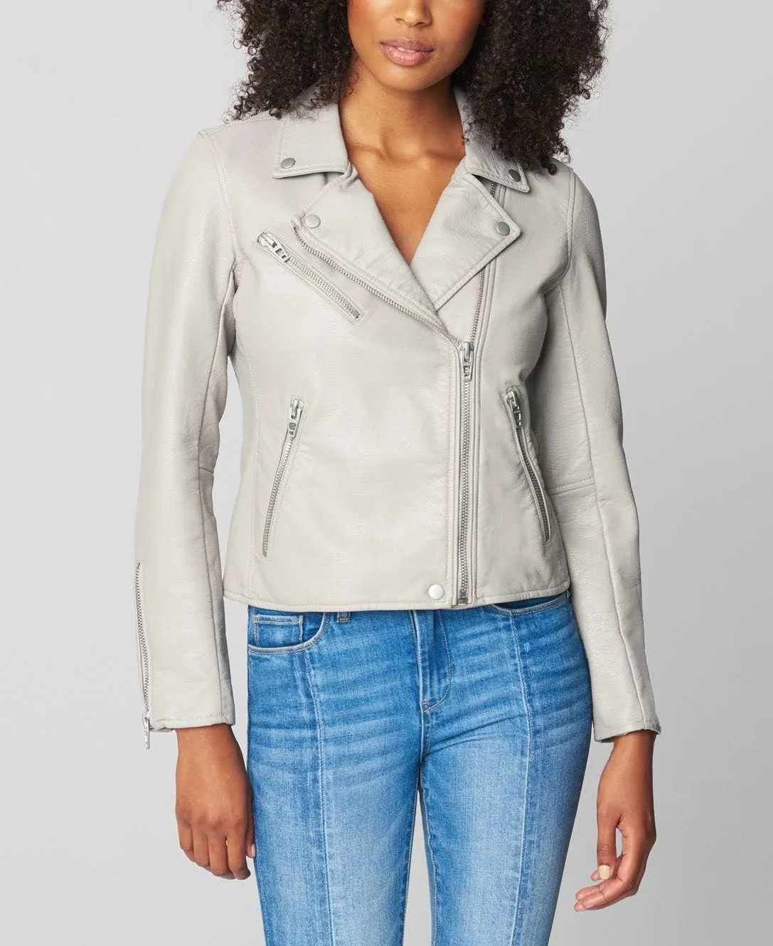 [BLANKNYC] Womens Luxury Clothing Semi Fitted Vegan Leather Motorcycle Jacket