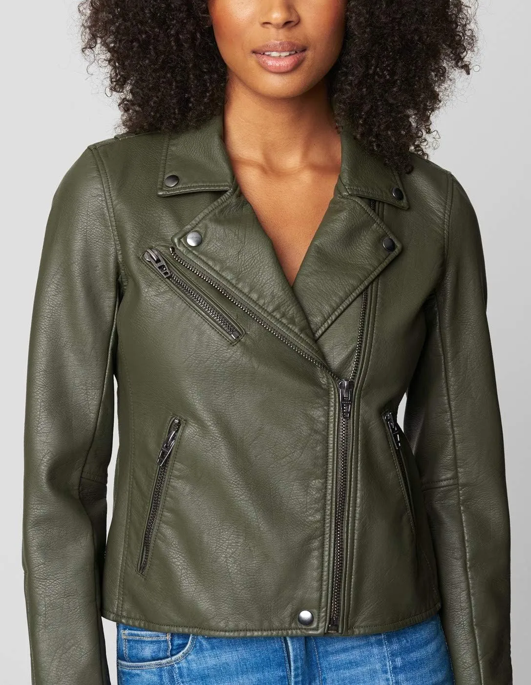 [BLANKNYC] Womens Luxury Clothing Semi Fitted Vegan Leather Motorcycle Jacket