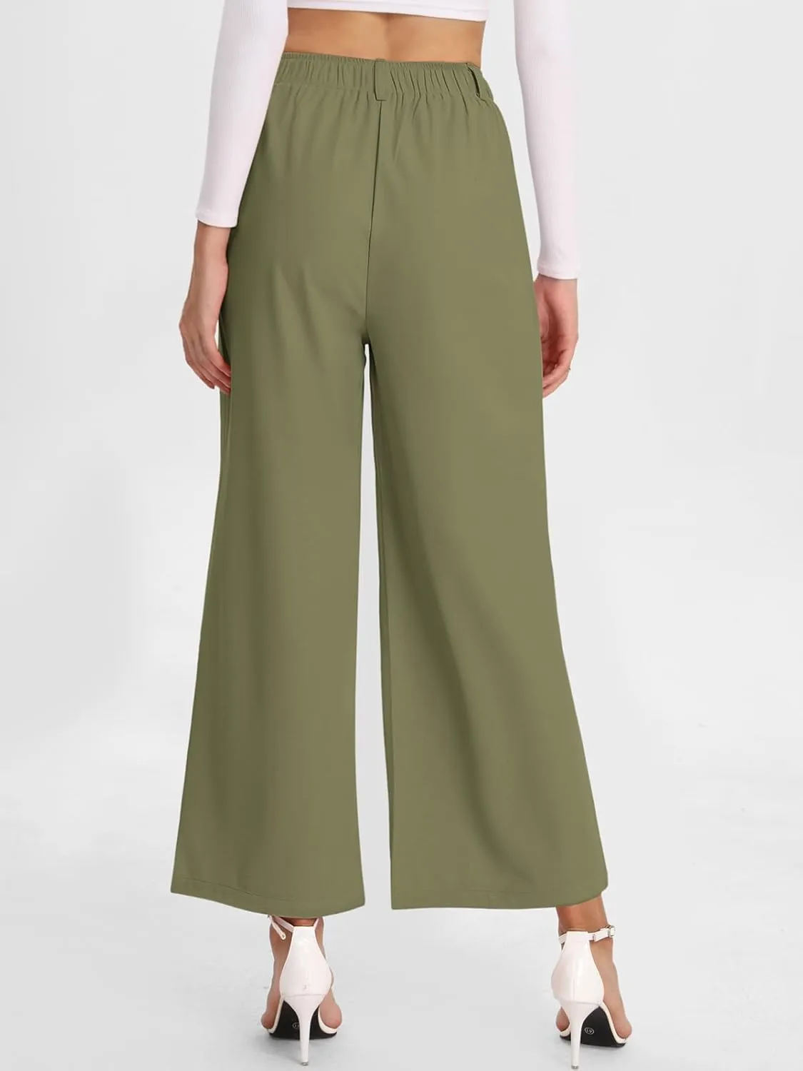 Bloggerlove Womens Casual Business Work Pants Fall Waffle High Waist Dress Pant Wide Leg Straight Trousers with Pockets 2024