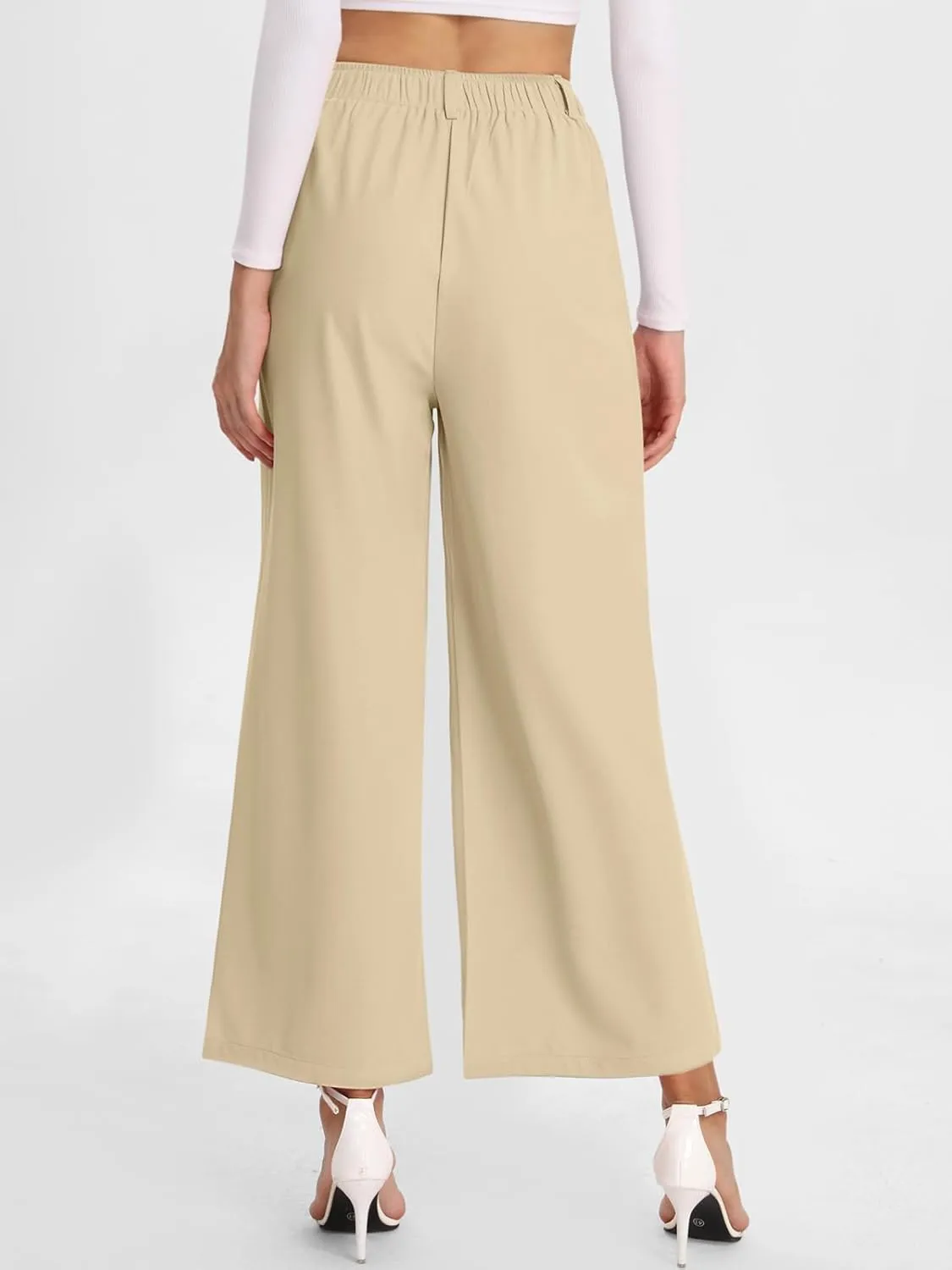Bloggerlove Womens Casual Business Work Pants Fall Waffle High Waist Dress Pant Wide Leg Straight Trousers with Pockets 2024