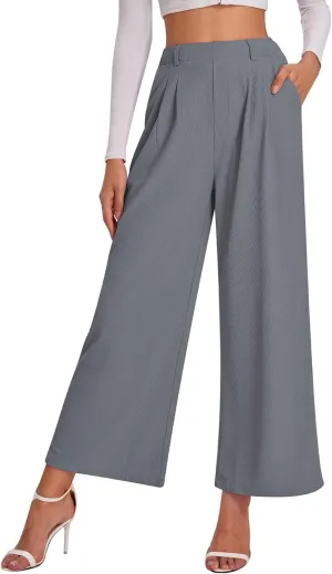 Bloggerlove Womens Casual Business Work Pants Fall Waffle High Waist Dress Pant Wide Leg Straight Trousers with Pockets 2024
