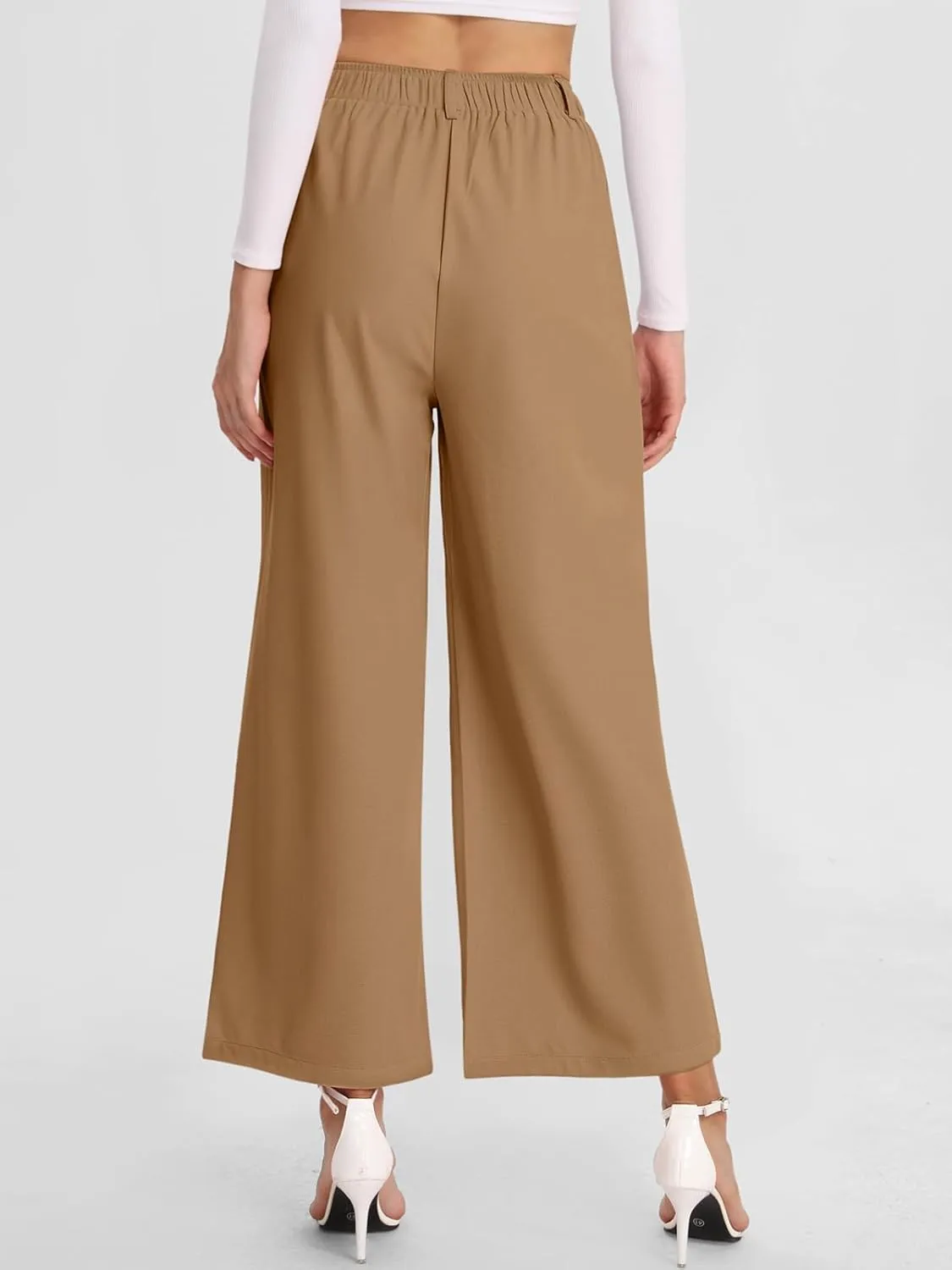 Bloggerlove Womens Casual Business Work Pants Fall Waffle High Waist Dress Pant Wide Leg Straight Trousers with Pockets 2024
