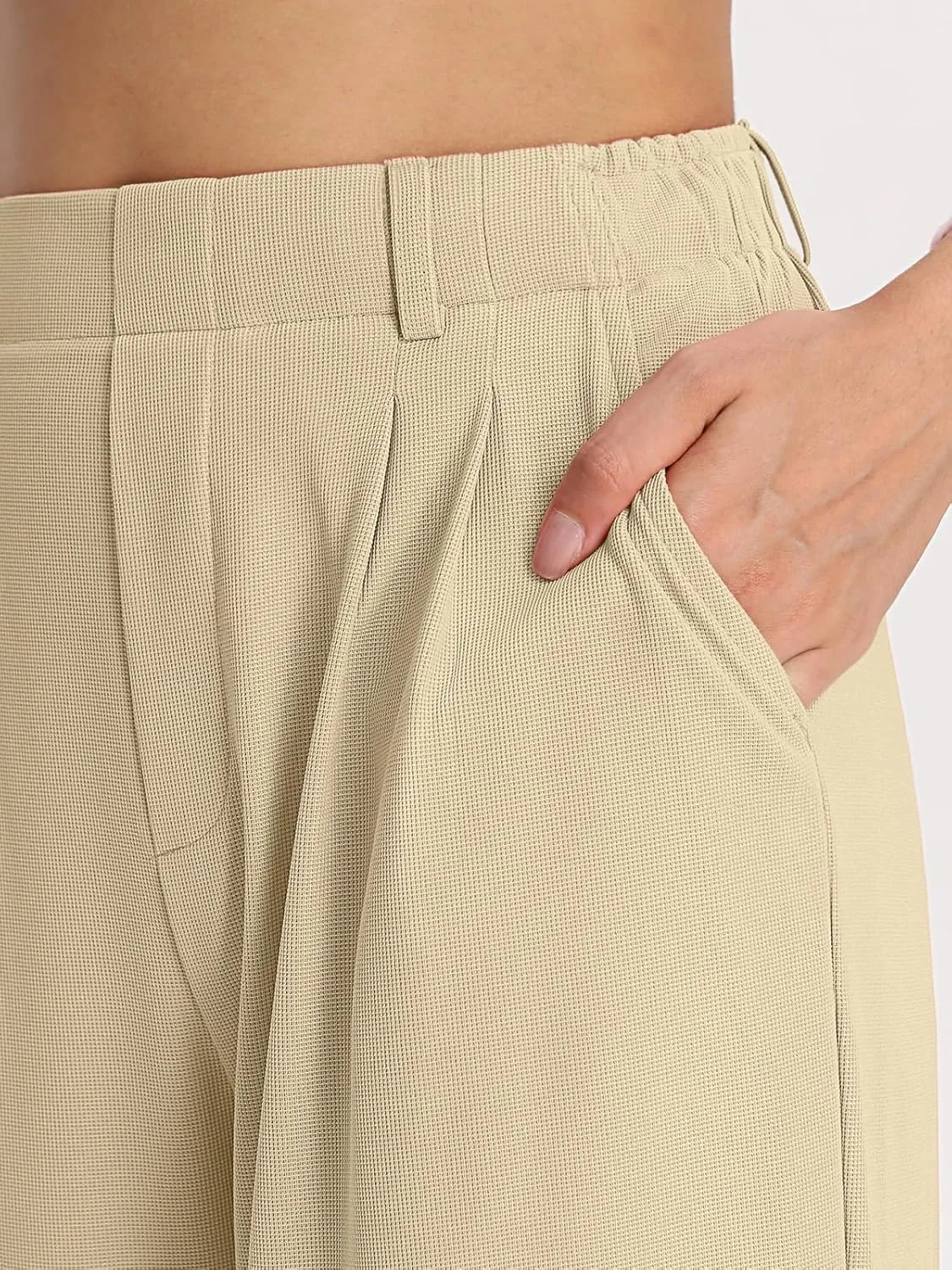 Bloggerlove Womens Casual Business Work Pants Fall Waffle High Waist Dress Pant Wide Leg Straight Trousers with Pockets 2024