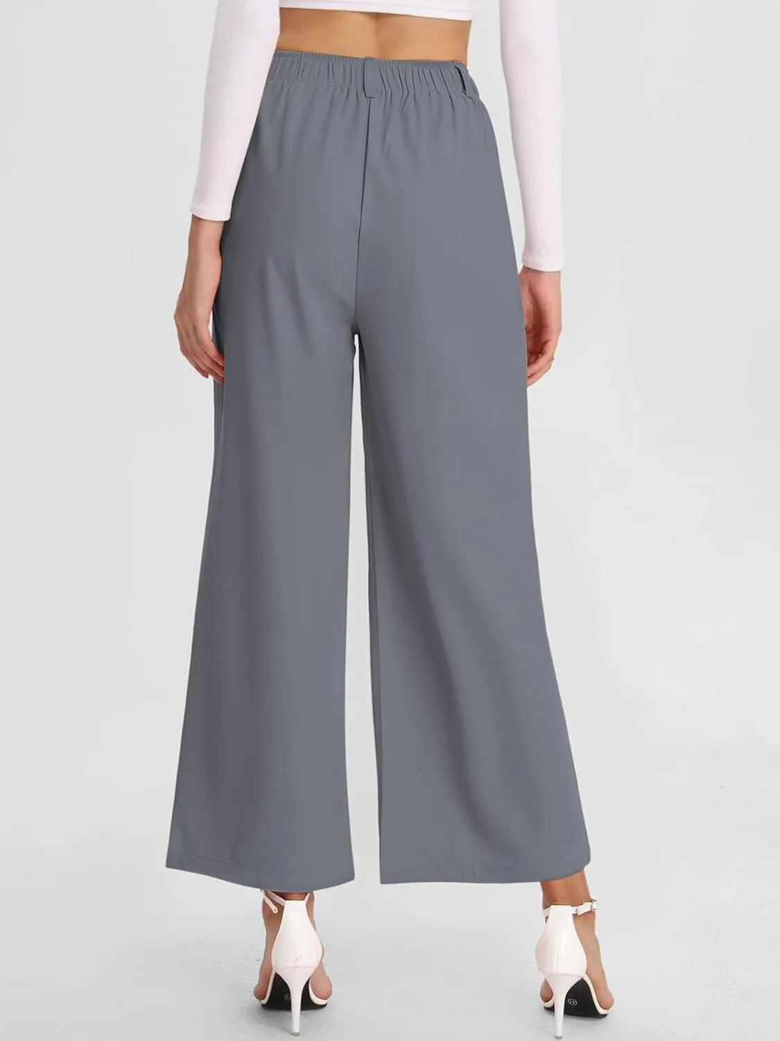 Bloggerlove Womens Casual Business Work Pants Fall Waffle High Waist Dress Pant Wide Leg Straight Trousers with Pockets 2024