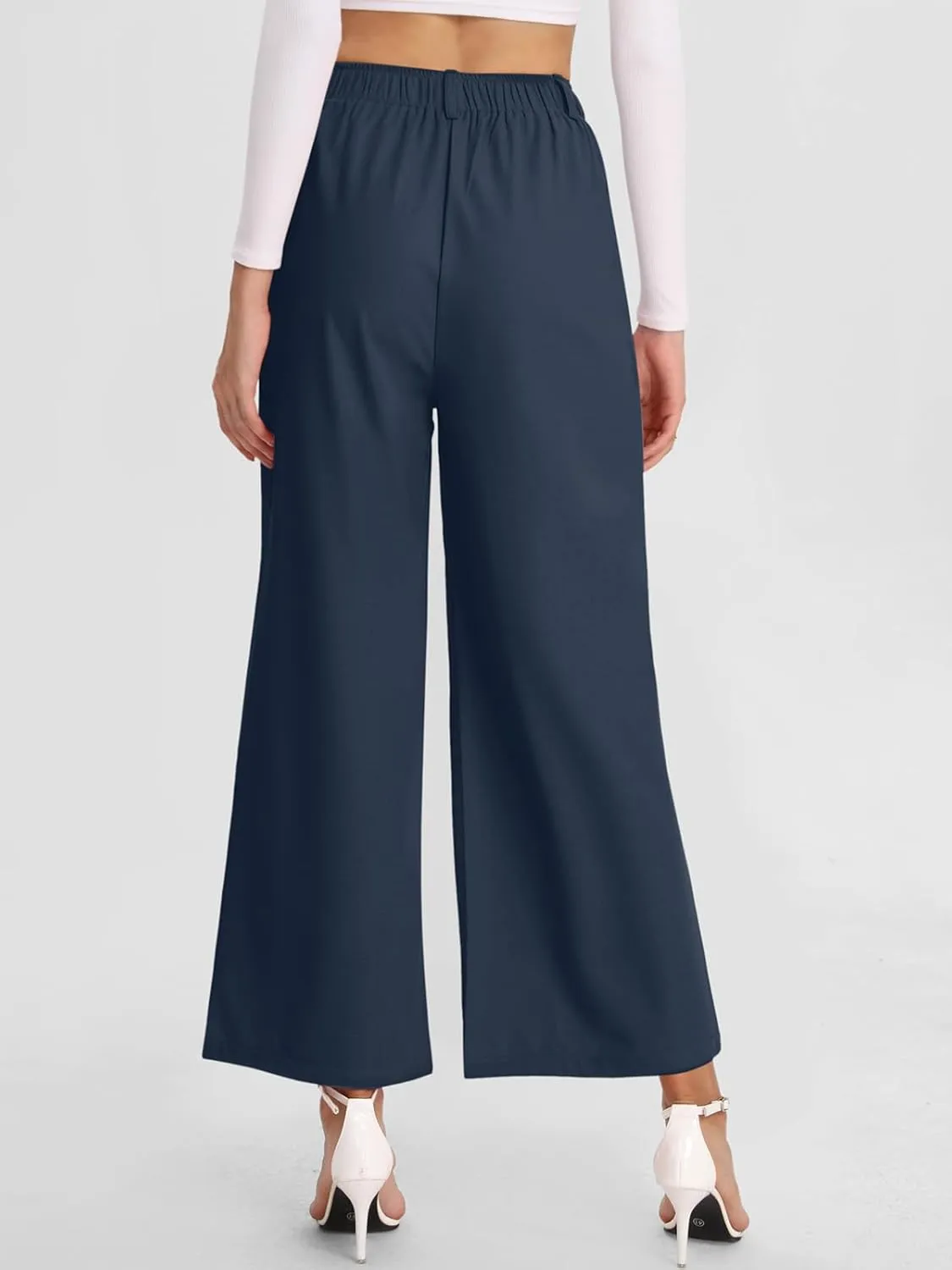 Bloggerlove Womens Casual Business Work Pants Fall Waffle High Waist Dress Pant Wide Leg Straight Trousers with Pockets 2024