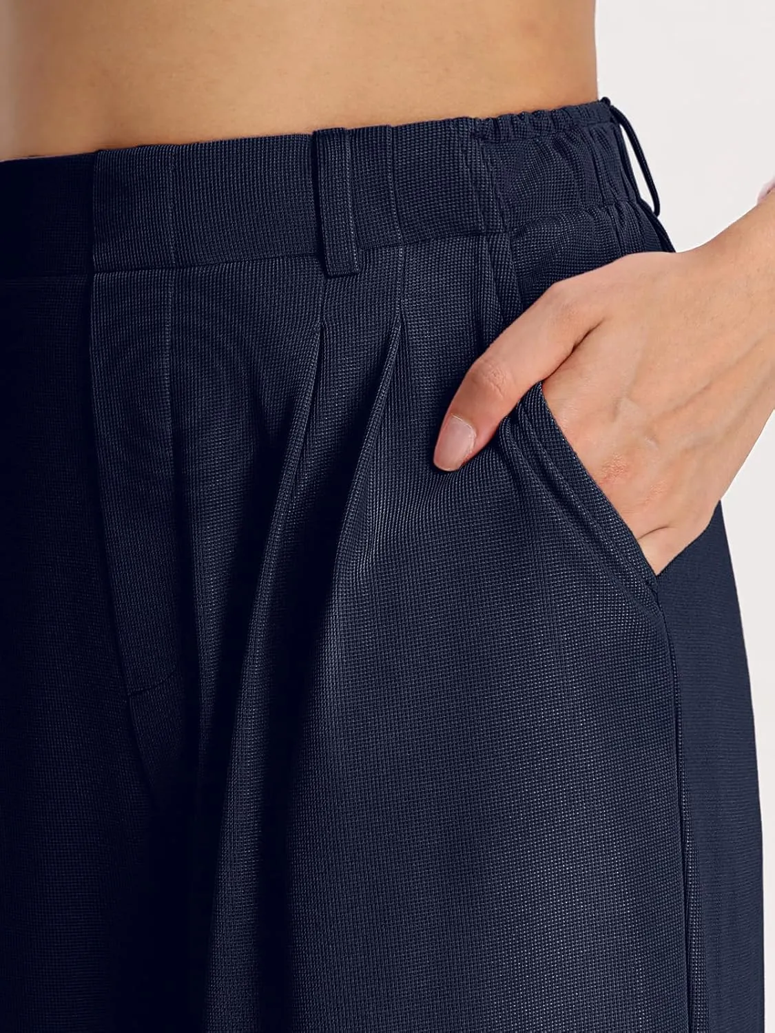 Bloggerlove Womens Casual Business Work Pants Fall Waffle High Waist Dress Pant Wide Leg Straight Trousers with Pockets 2024