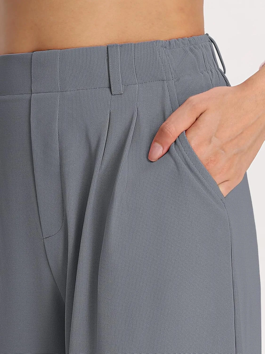Bloggerlove Womens Casual Business Work Pants Fall Waffle High Waist Dress Pant Wide Leg Straight Trousers with Pockets 2024