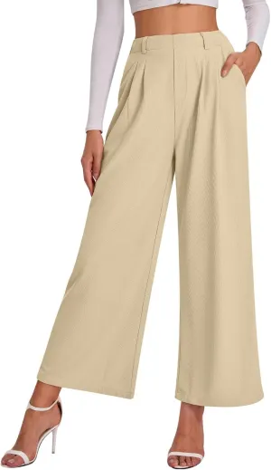 Bloggerlove Womens Casual Business Work Pants Fall Waffle High Waist Dress Pant Wide Leg Straight Trousers with Pockets 2024