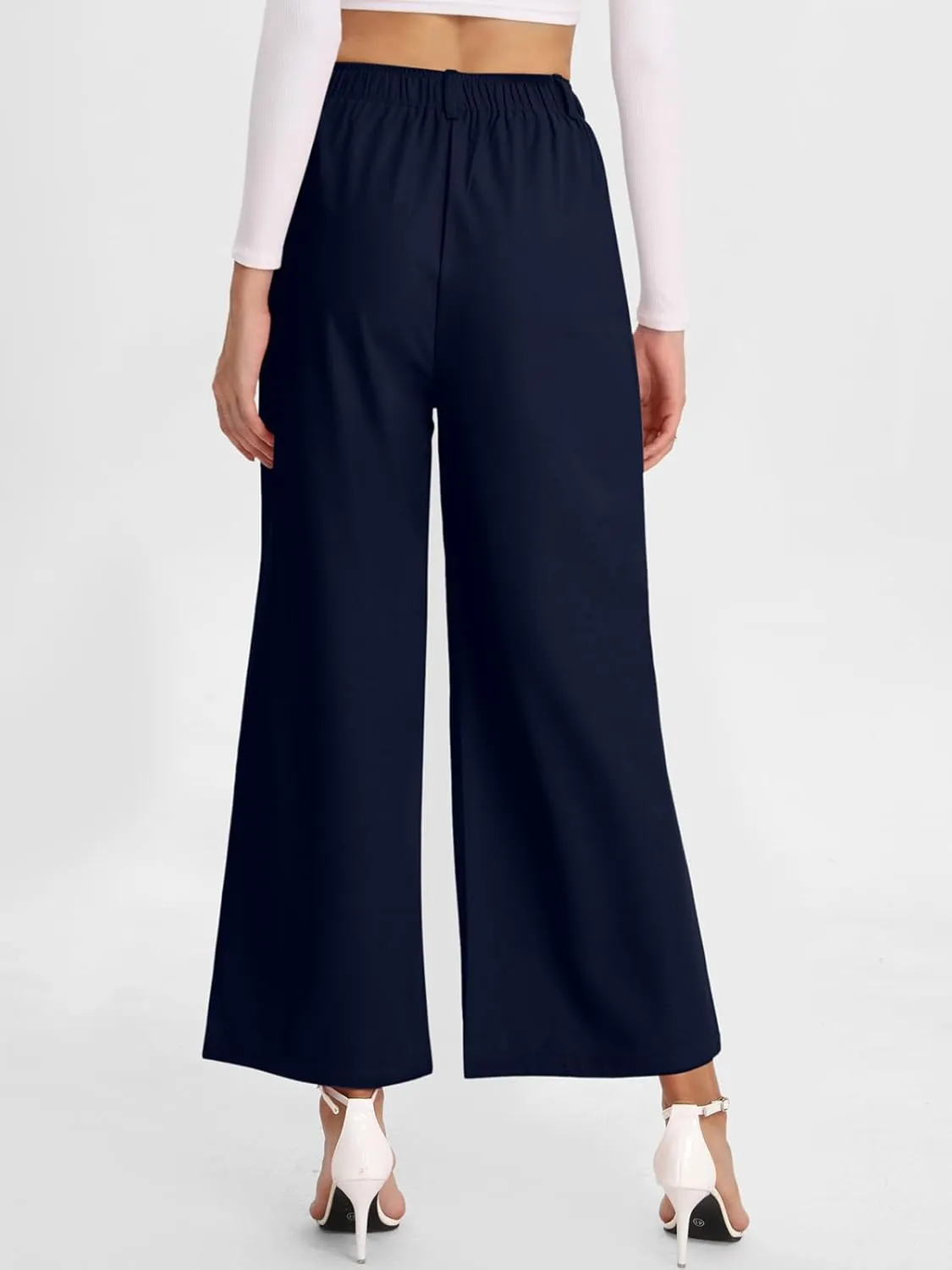 Bloggerlove Womens Casual Business Work Pants Fall Waffle High Waist Dress Pant Wide Leg Straight Trousers with Pockets 2024