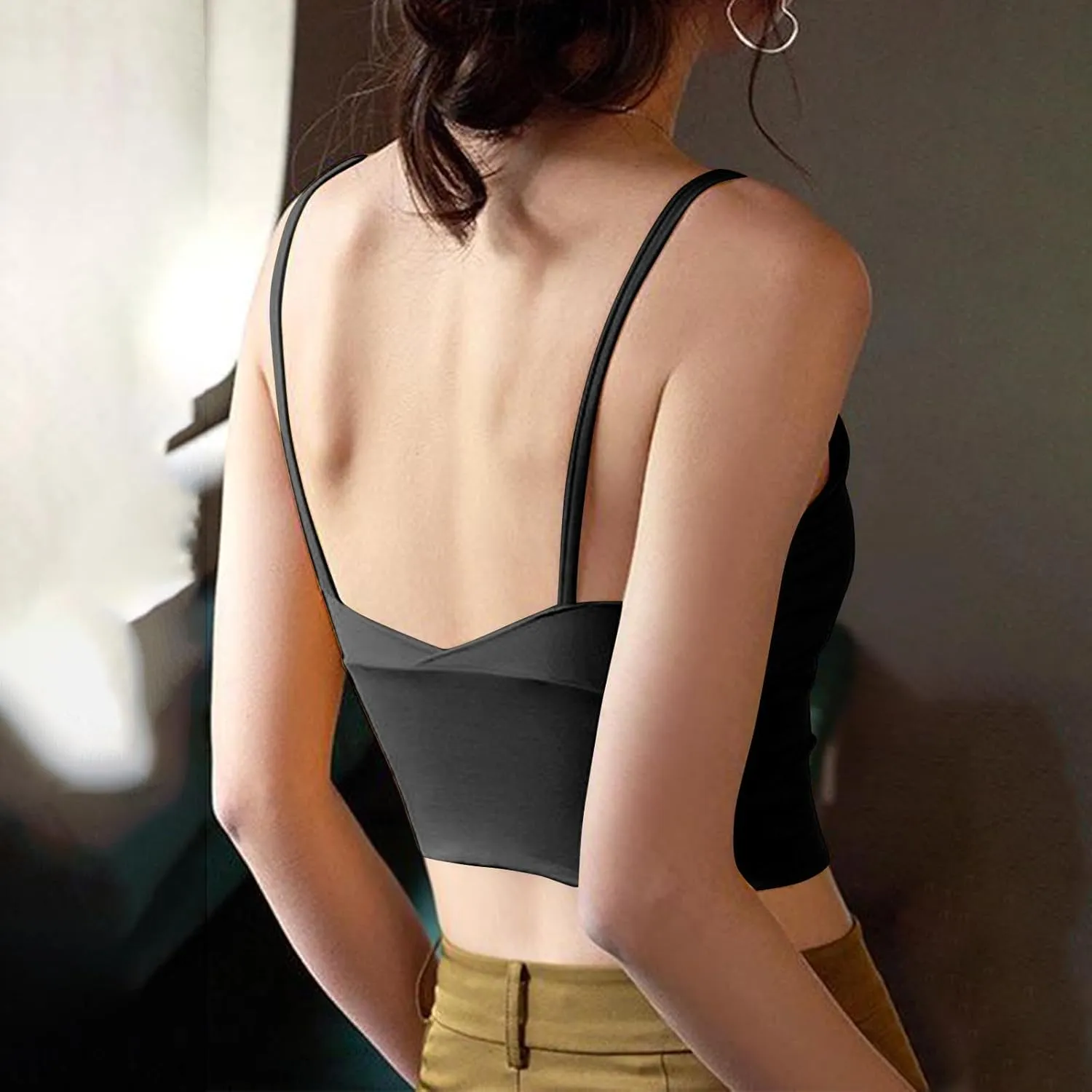 Bra Cami Tank with Built in Bra Sleeveless Lightweight Summer Cooling Tanks Tops V Neck Padded Undershirts for Women