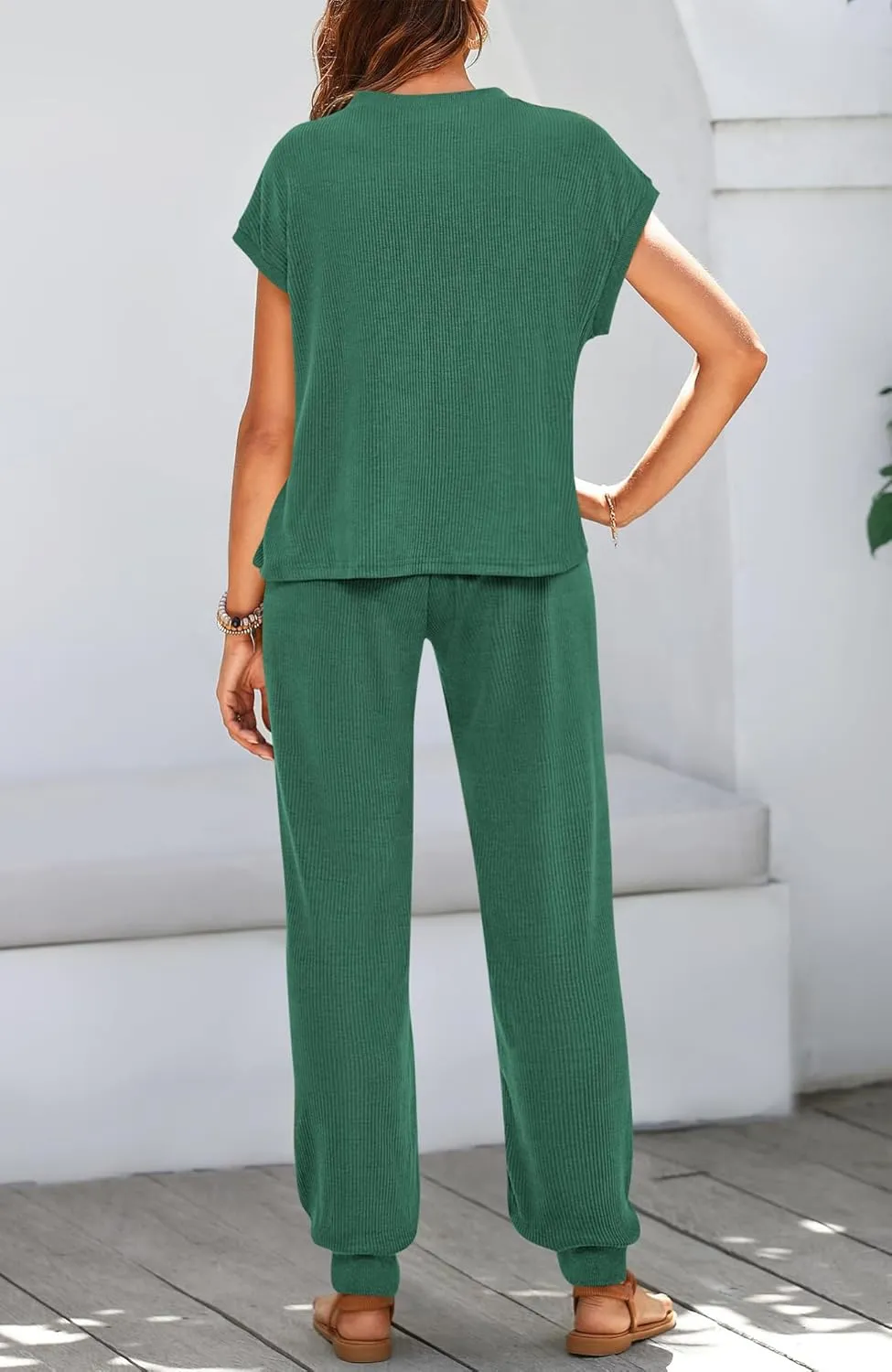 BTFBM Women's Two Piece Tracksuit Short Sleeve Tops Long Pants With Drawstring Outfits Jogger Sets
