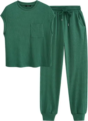 BTFBM Women's Two Piece Tracksuit Short Sleeve Tops Long Pants With Drawstring Outfits Jogger Sets