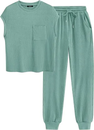 BTFBM Women's Two Piece Tracksuit Short Sleeve Tops Long Pants With Drawstring Outfits Jogger Sets