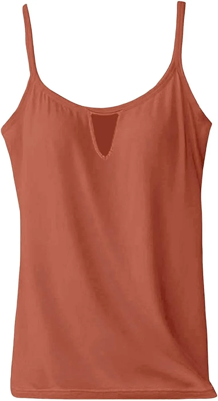 Built in Bras Tank Tops for Women 2025 Sexy Summer Sleeveless Beach Cami Plus Size Vacation Dressy Spaghetti Outfits
