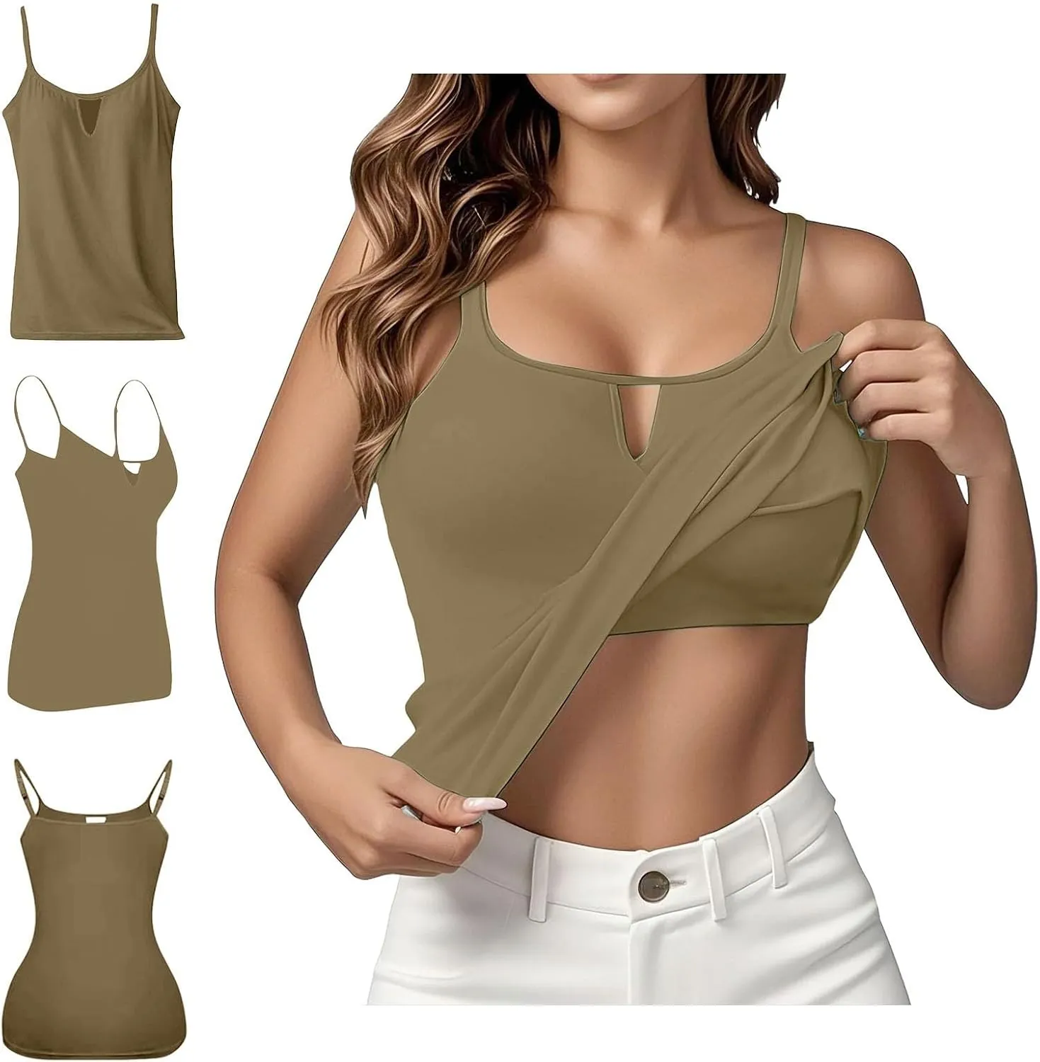 Built in Bras Tank Tops for Women 2025 Sexy Summer Sleeveless Beach Cami Plus Size Vacation Dressy Spaghetti Outfits