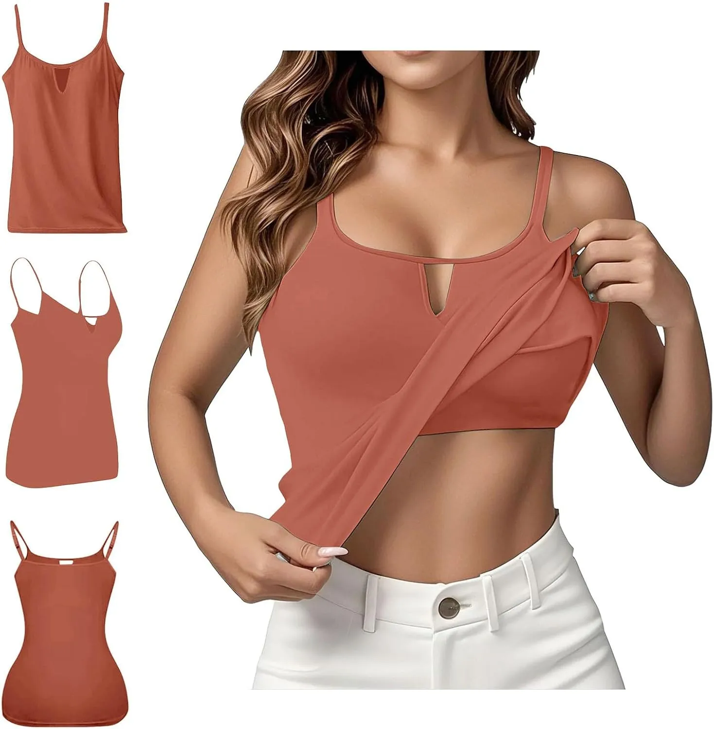 Built in Bras Tank Tops for Women 2025 Sexy Summer Sleeveless Beach Cami Plus Size Vacation Dressy Spaghetti Outfits