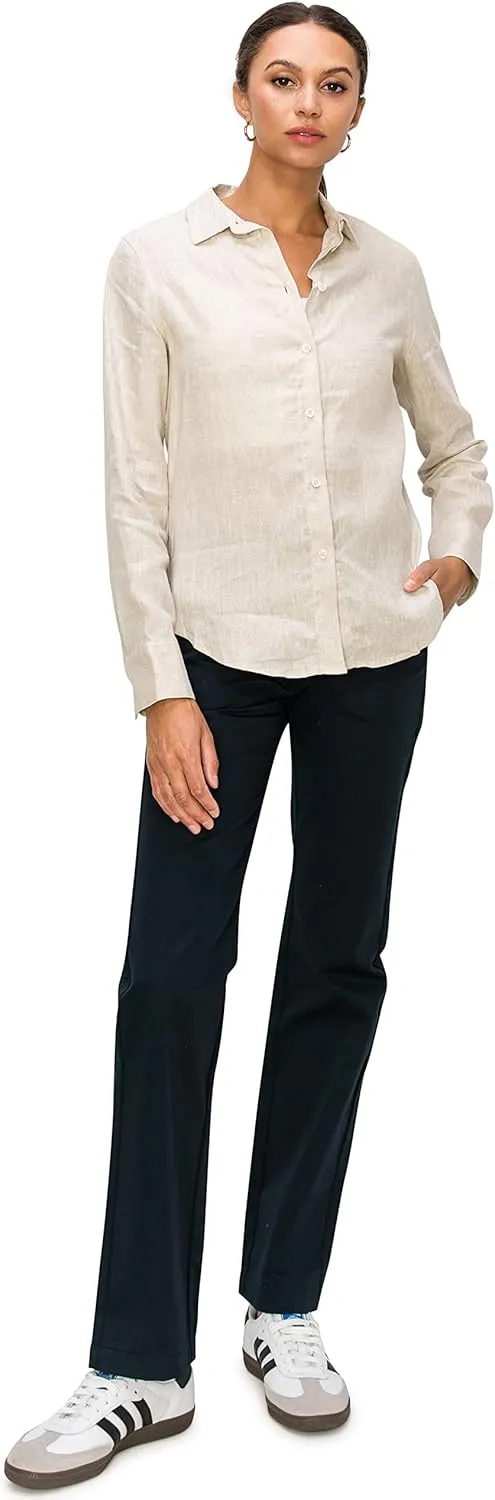Cali1850 Women's Casual Linen Shirts – Classic Fit 100% Linen Long Sleeve Fitted Button Down Top Collared Blouse