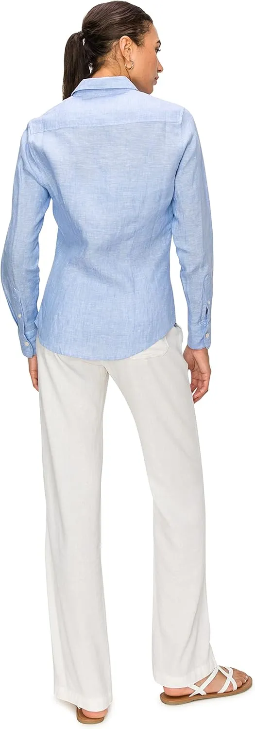 Cali1850 Women's Casual Linen Shirts – Classic Fit 100% Linen Long Sleeve Fitted Button Down Top Collared Blouse