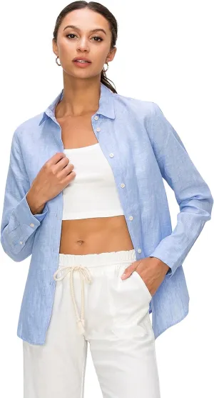 Cali1850 Women's Casual Linen Shirts – Classic Fit 100% Linen Long Sleeve Fitted Button Down Top Collared Blouse