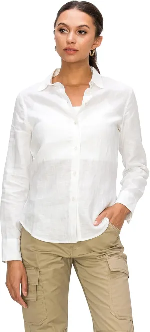 Cali1850 Women's Casual Linen Shirts – Classic Fit 100% Linen Long Sleeve Fitted Button Down Top Collared Blouse