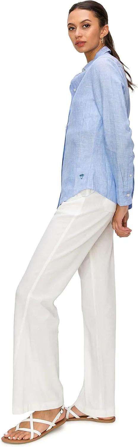 Cali1850 Women's Casual Linen Shirts – Classic Fit 100% Linen Long Sleeve Fitted Button Down Top Collared Blouse