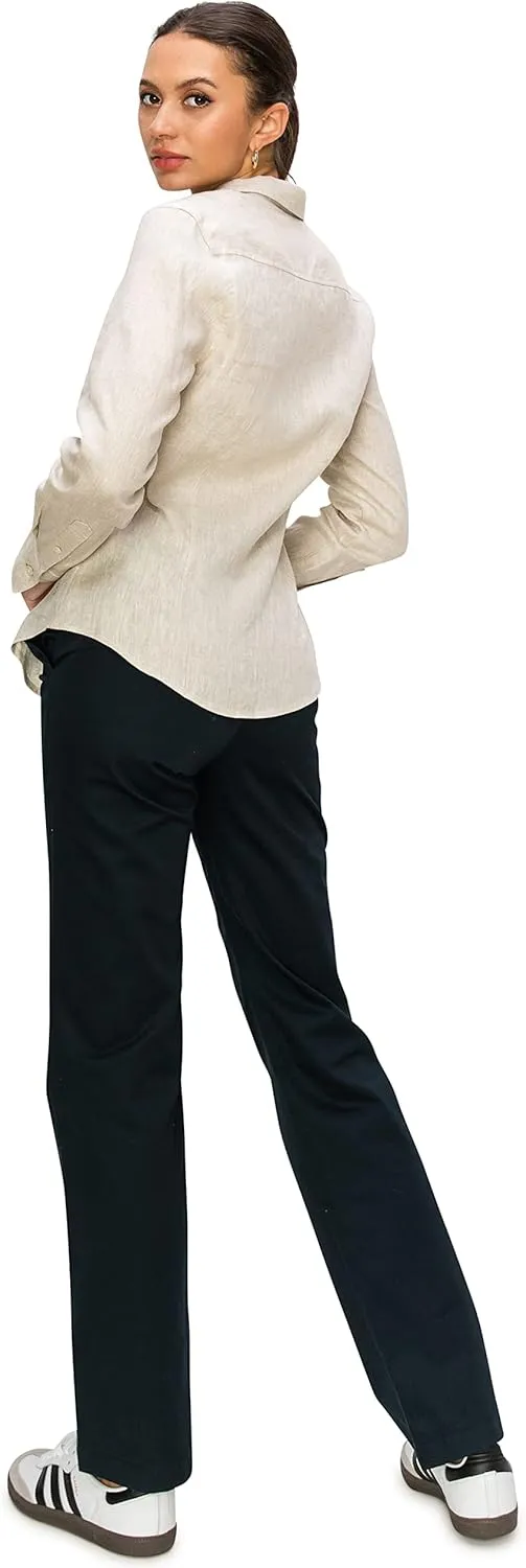 Cali1850 Women's Casual Linen Shirts – Classic Fit 100% Linen Long Sleeve Fitted Button Down Top Collared Blouse