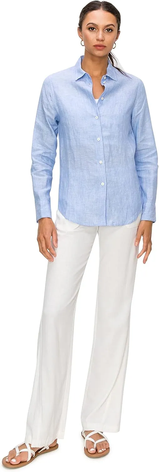 Cali1850 Women's Casual Linen Shirts – Classic Fit 100% Linen Long Sleeve Fitted Button Down Top Collared Blouse