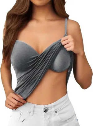 Camisole Tops for Women Built in Bra Slim Strap Ribbed Shelf Bra Tank Tops Athletic Yoga Padded Cami