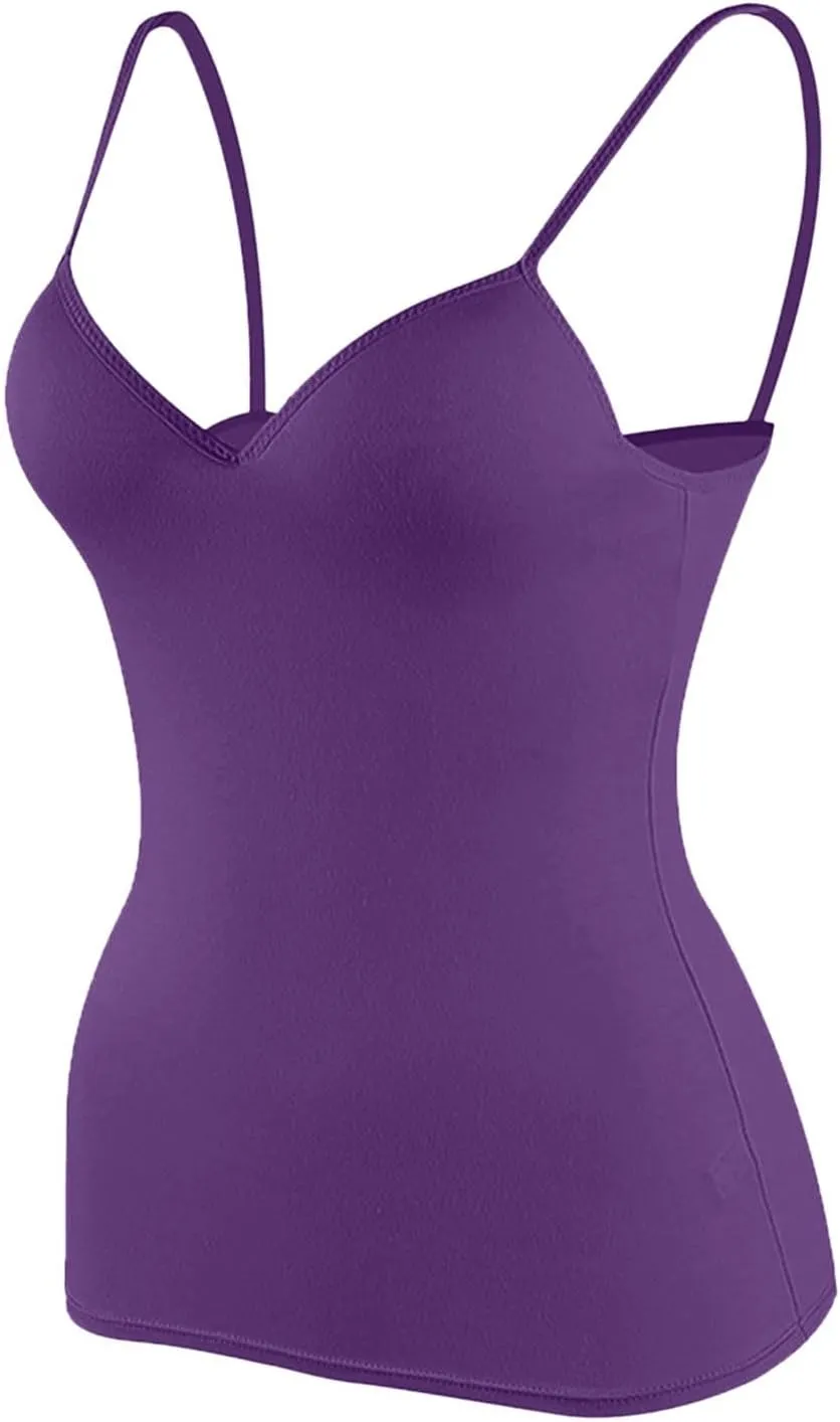 Camisole Tops for Women Built in Bra Slim Strap Ribbed Shelf Bra Tank Tops Athletic Yoga Padded Cami